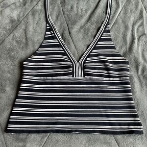 Vintage Y2K Fashion Bug black & white striped tie halter v-neck top size medium